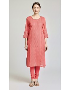 Tunique kurti indienne longue Rose corail  - 1