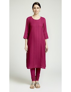 Tunique indienne kurti longue Rose fuchsia  - 1