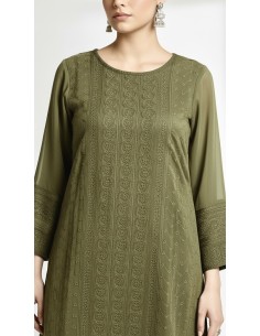 Tunique indienne kurti longue Vert kaki  - 1 2