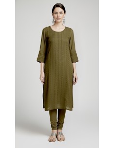 Tunique indienne kurti longue Vert kaki  - 1
