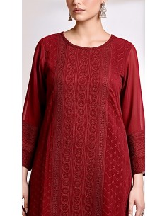 Tunique indienne Kurti longue Rouge foncé  - 1 2