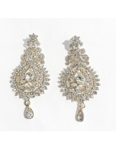 Boucles d’oreilles dorées serties de strass – Élégance orientale indienne  - 1 2