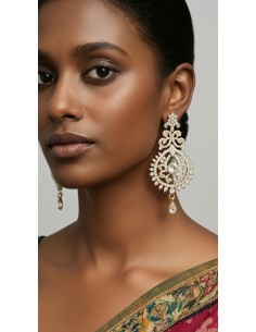 Boucles d’oreilles dorées serties de strass – Élégance orientale indienne  - 1