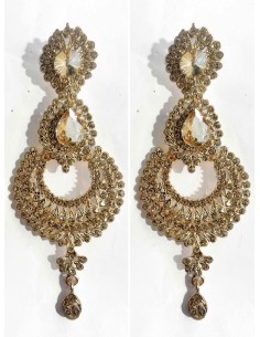 Boucles d’oreilles dorées serties de strass – Élégance orientale indienne  - 1 2