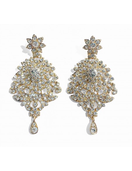 Boucles d’oreilles dorées serties de strass – Élégance orientale indienne  - 2