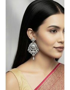Boucles d’oreilles argente serties de strass – Élégance orientale indienne  - 1