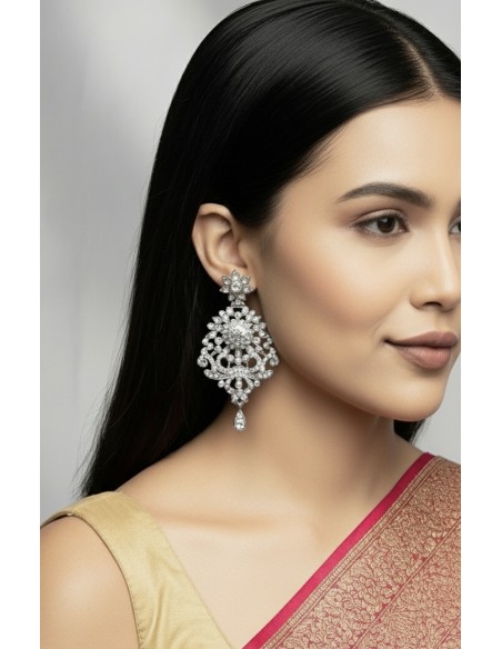 Boucles d’oreilles argente serties de strass – Élégance orientale indienne  - 1