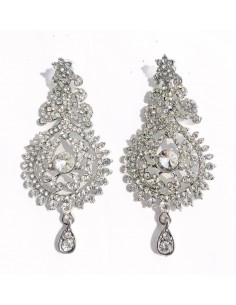 Boucles d’oreilles argente serties de strass – Élégance orientale indienne  - 1 2