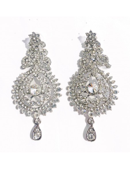 Boucles d’oreilles argente serties de strass – Élégance orientale indienne  - 2