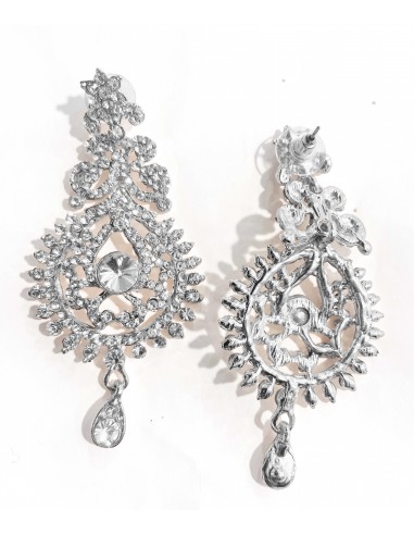 Boucles d’oreilles argente serties de strass – Élégance orientale indienne  - 3