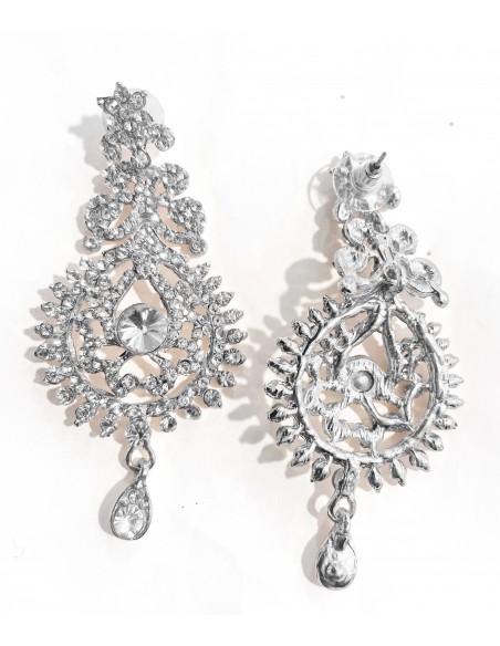 Boucles d’oreilles argente serties de strass – Élégance orientale indienne  - 3