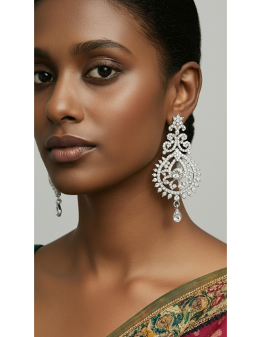 Boucles d’oreilles argente serties de strass – Élégance orientale indienne  - 1