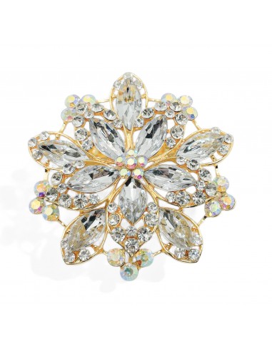 Broche flocons dorée en strass cristal transparent  - 1