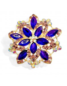 Broche flocons dorée en strass cristal violet  - 1