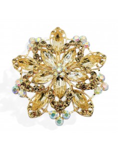 Broche flocons dorée en strass cristal ambrée  - 1
