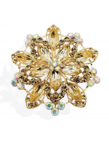 Broche flocons dorée en strass cristal ambrée  - 1