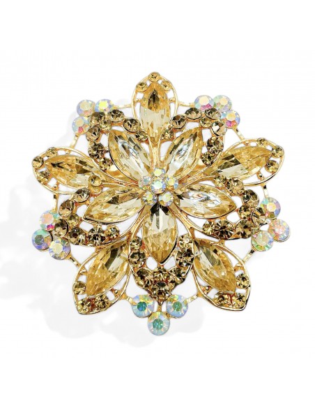 Broche flocons dorée en strass cristal ambrée  - 1