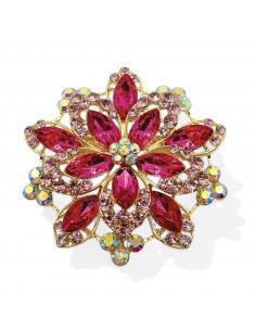 Broche flocons dorée en strass cristal rose  - 1