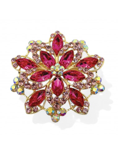 Broche flocons dorée en strass cristal rose  - 1