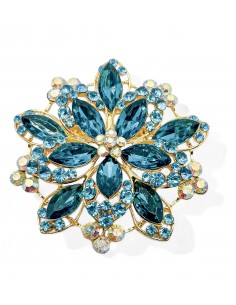 Broche flocons dorée en strass cristal turquoise  - 1