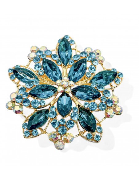 Broche flocons dorée en strass cristal turquoise  - 1
