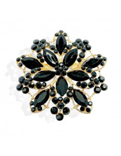 Broche flocons dorée en strass cristal noir  - 1