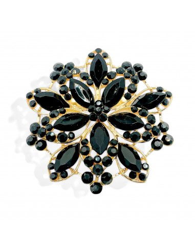 Broche flocons dorée en strass cristal noir  - 1