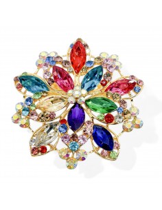 Broche flocons dorée en strass cristal multicolor  - 1