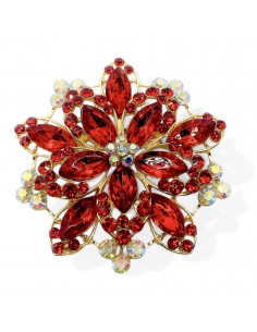 Broche flocons dorée en strass cristal rouge  - 1