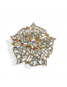Broche dorée fleur en strass cristal  - 1