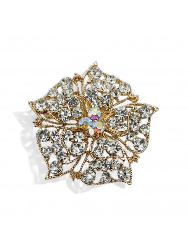 Broche dorée fleur en strass cristal  - 1