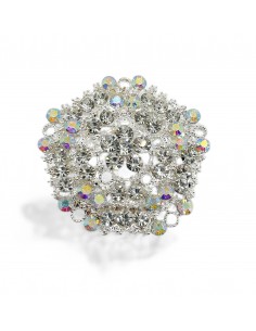 Broche argenté fleur en strass cristal  - 1