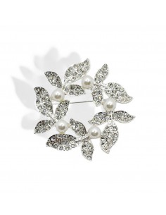 Broche argentée feuille et perle  - 1