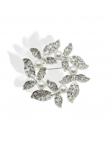 Broche argentée feuille et perle  - 1