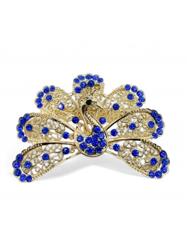 Broche paon dorée avec strass bleus  - 1