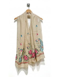 Écharpe beige indienne brodée motifs parsley foulard indienne ethnique  - 1