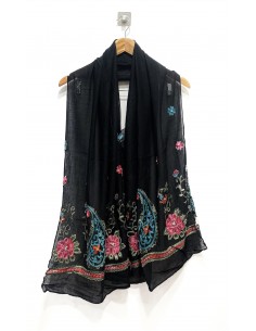 Écharpe noir indienne brodée motifs parsley foulard indienne ethnique  - 1
