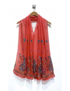 Écharpe corail indienne brodée motifs parsley foulard indienne ethnique  - 1
