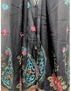 Écharpe bleu marine indienne brodée motifs parsley foulard indienne ethnique  - 1 2