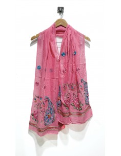 Écharpe rose indienne brodée motifs parsley foulard indienne ethnique  - 1