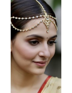 Bijou de tête indien doré Maang Tikka – Accessoire mariage oriental et cérémonie femme  - 1 2