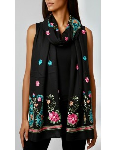 Écharpe noir indienne brodée motifs parsley foulard indienne ethnique  - 3