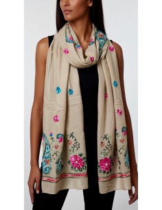 Écharpe beige indienne brodée motifs parsley foulard indienne ethnique  - 3