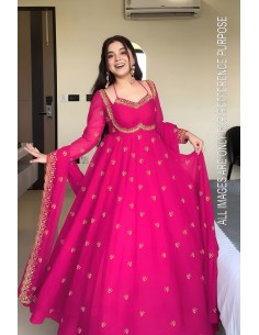 Robe Anarkali Brodée Luxe – Tenue Indienne Femme – Rose - 1