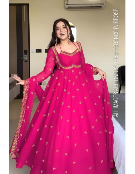 Robe Anarkali Brodée Luxe – Tenue Indienne Femme – Rose  - 5