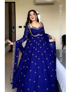 Robe Anarkali Brodée Luxe – Tenue Indienne Femme – Bleu Royal - 1
