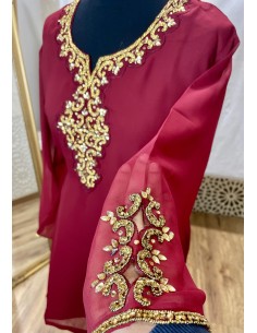 Tunique indienne bordeaux– Perles & dorures luxe, style élégance orientale  - 1 2