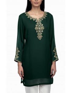 Tunique indienne vert– Perles & dorures luxe, style élégance orientale  - 1