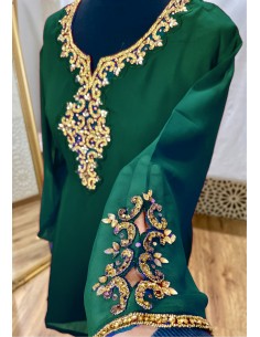 Tunique indienne vert– Perles & dorures luxe, style élégance orientale  - 1 2