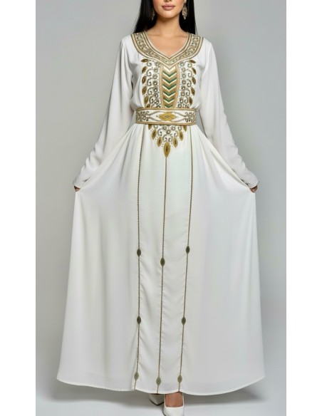 farasha style Dubaï 2 pièces, bleu canard et blanc/doré  - 3